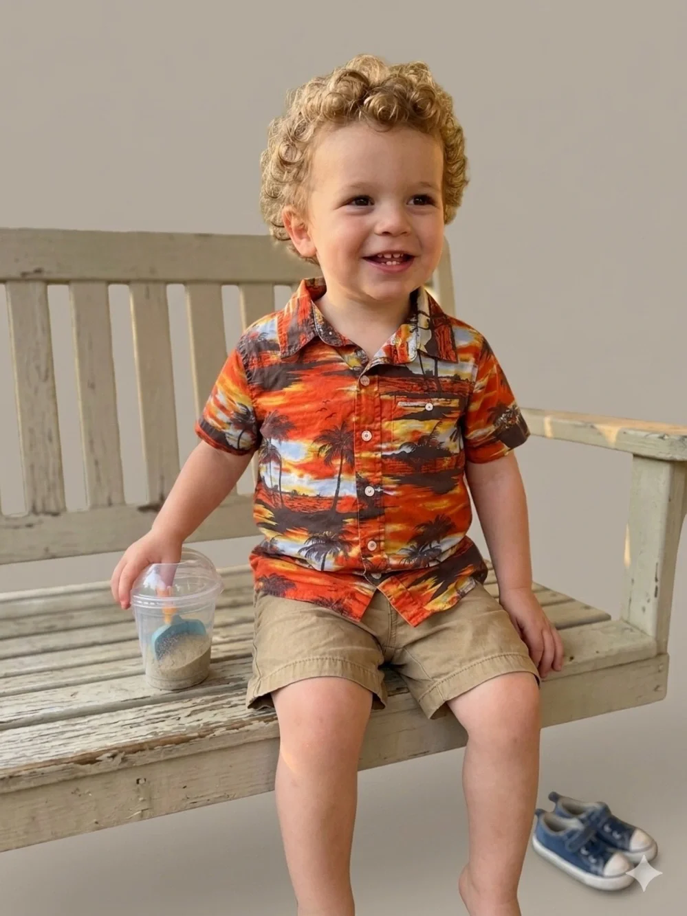 Old Navy Orange Tropical Print Button-Up Shirt for Kids Size XS 5